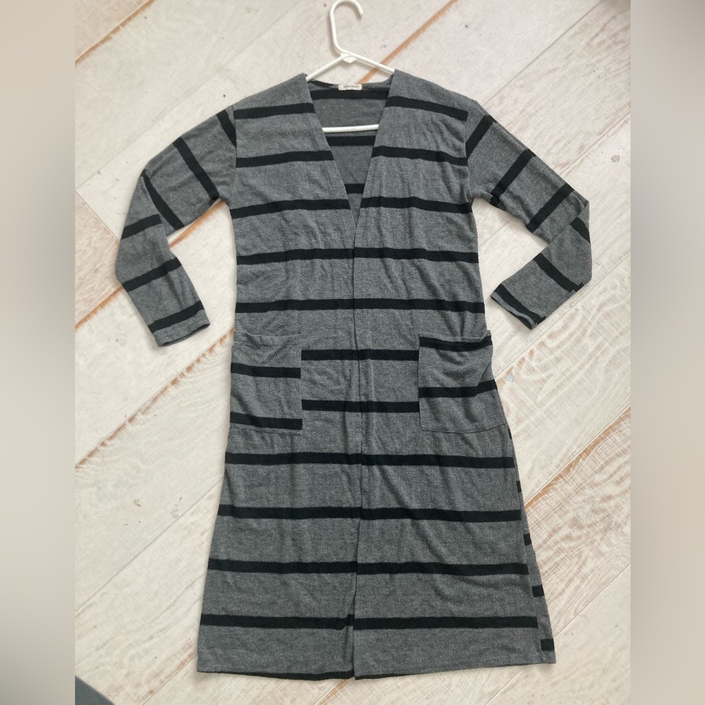 Yellow Chair | Black&Gray Striped Long Cardigan | size M-L